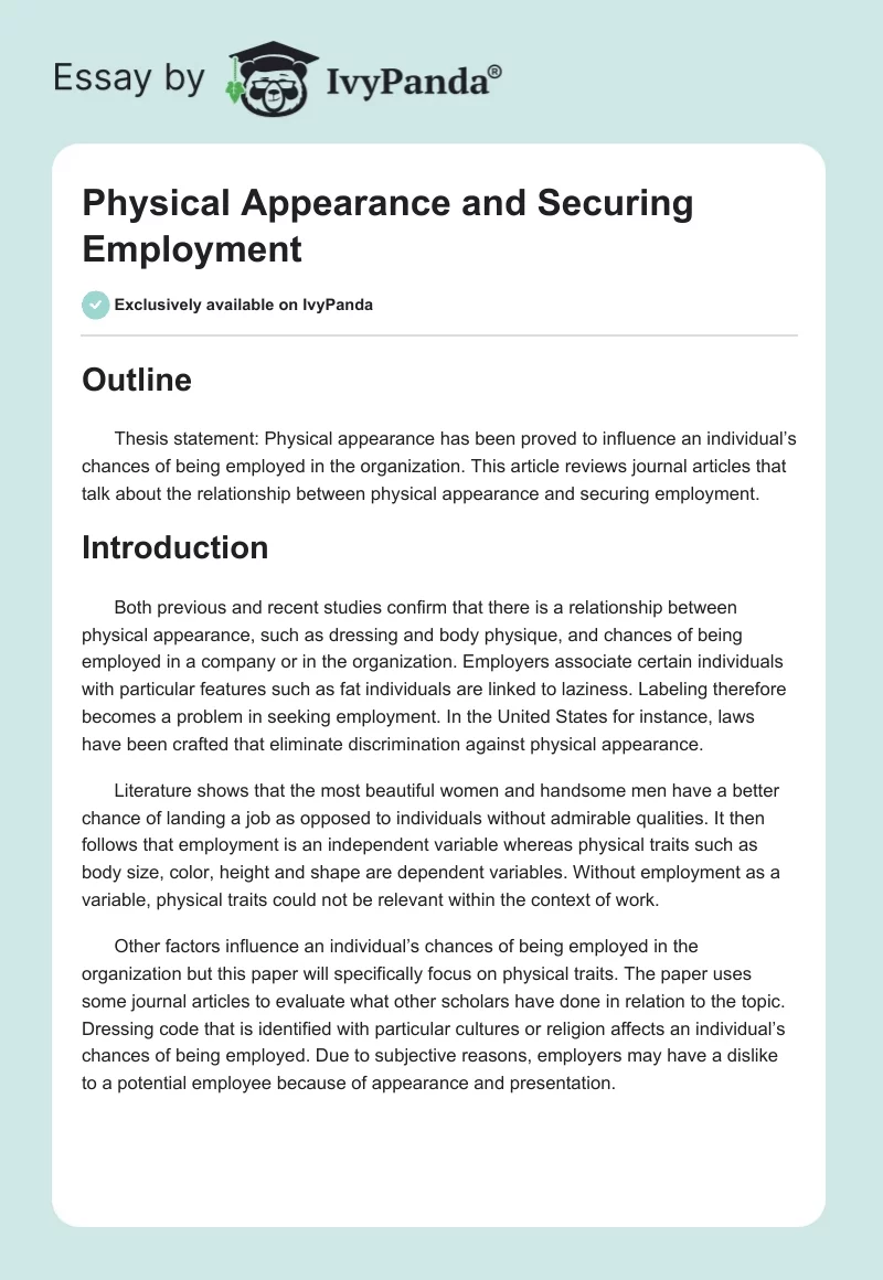 Physical Appearance and Securing Employment. Page 1