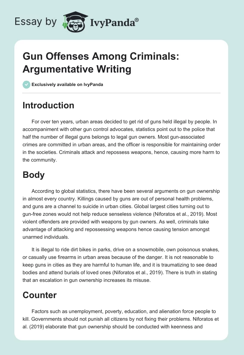 Gun Offenses Among Criminals: Argumentative Writing. Page 1