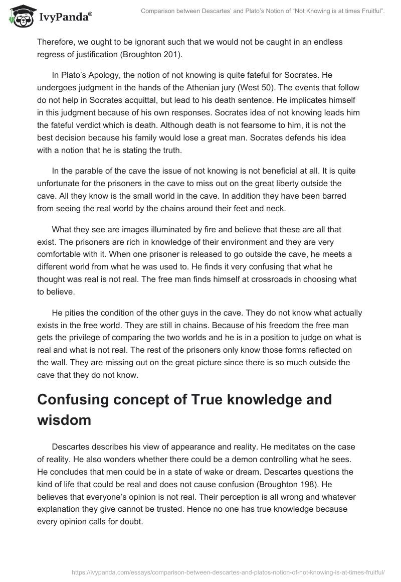 Comparison Between Descartes’ and Plato’s Notion of “Not Knowing Is at Times Fruitful”.. Page 2