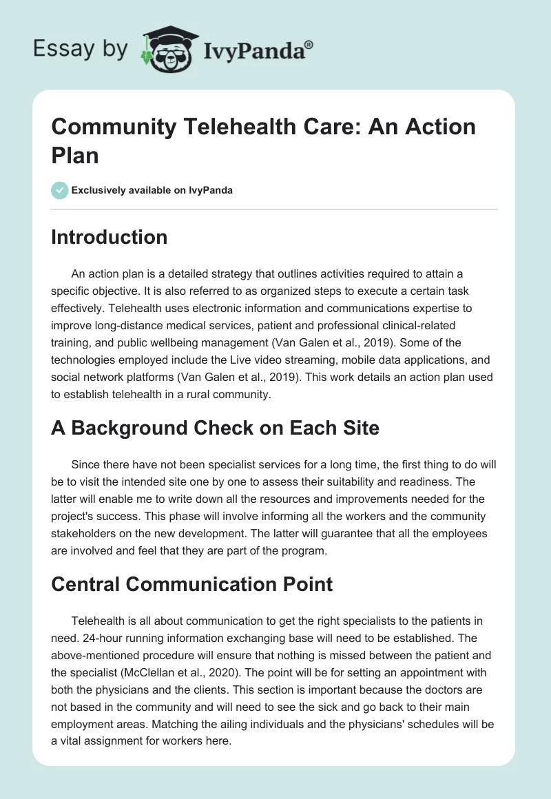Community Telehealth Care: An Action Plan. Page 1