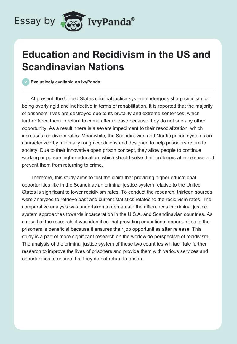 Education and Recidivism in the US and Scandinavian Nations. Page 1