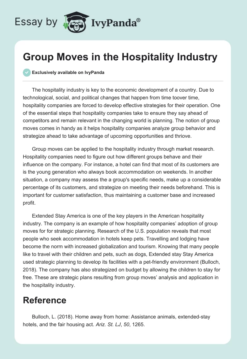 Group Moves in the Hospitality Industry. Page 1