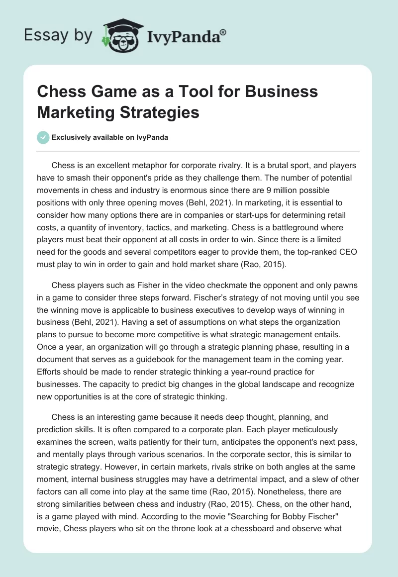 Chess Game as a Tool for Business Marketing Strategies. Page 1