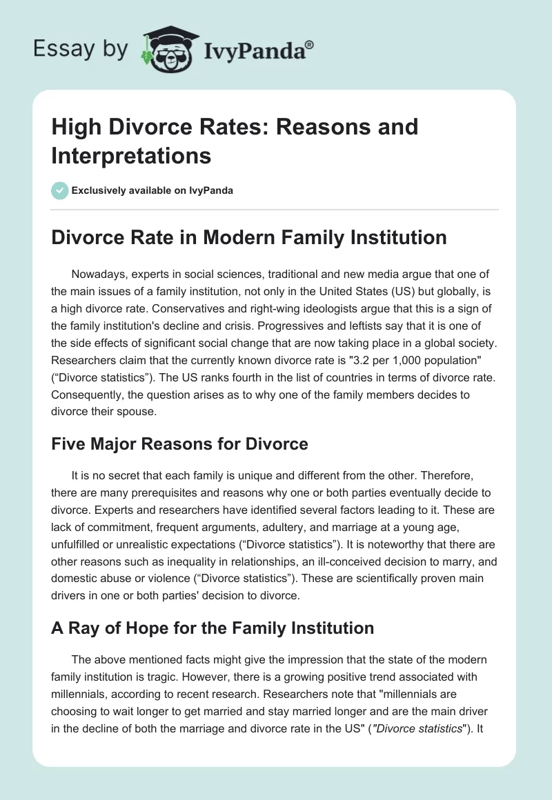 High Divorce Rates: Reasons and Interpretations. Page 1