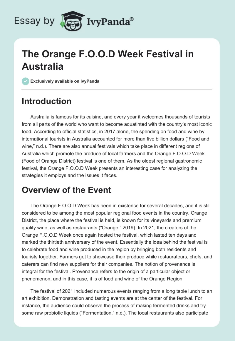 The Orange F.O.O.D Week Festival in Australia. Page 1