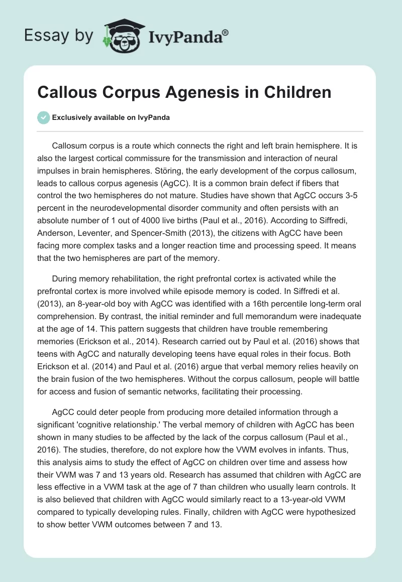 Callous Corpus Agenesis in Children. Page 1