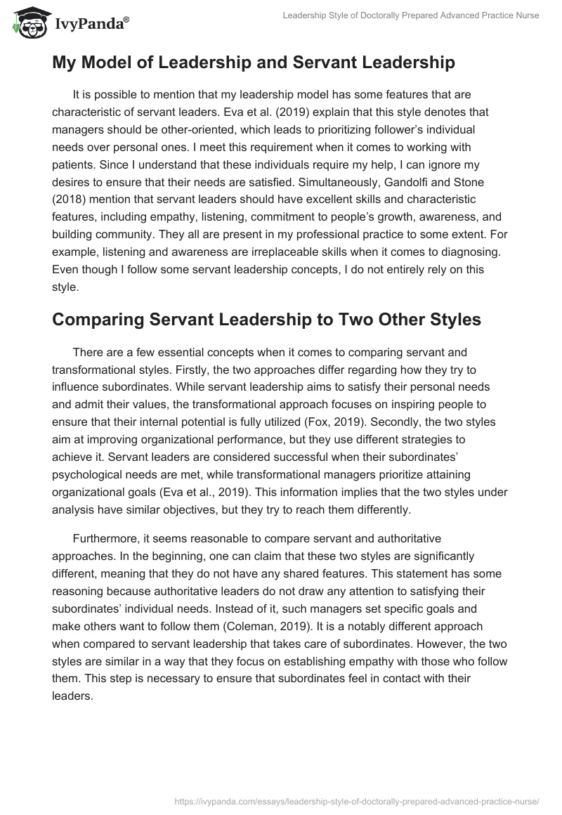 Leadership Style of Doctorally Prepared Advanced Practice Nurse. Page 2