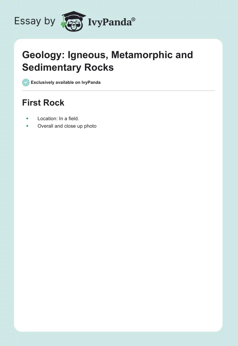 Geology: Igneous, Metamorphic and Sedimentary Rocks. Page 1