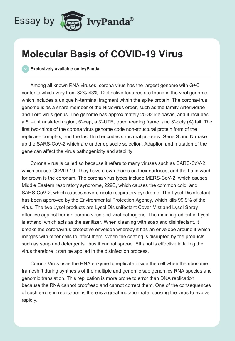 Molecular Basis of COVID-19 Virus. Page 1