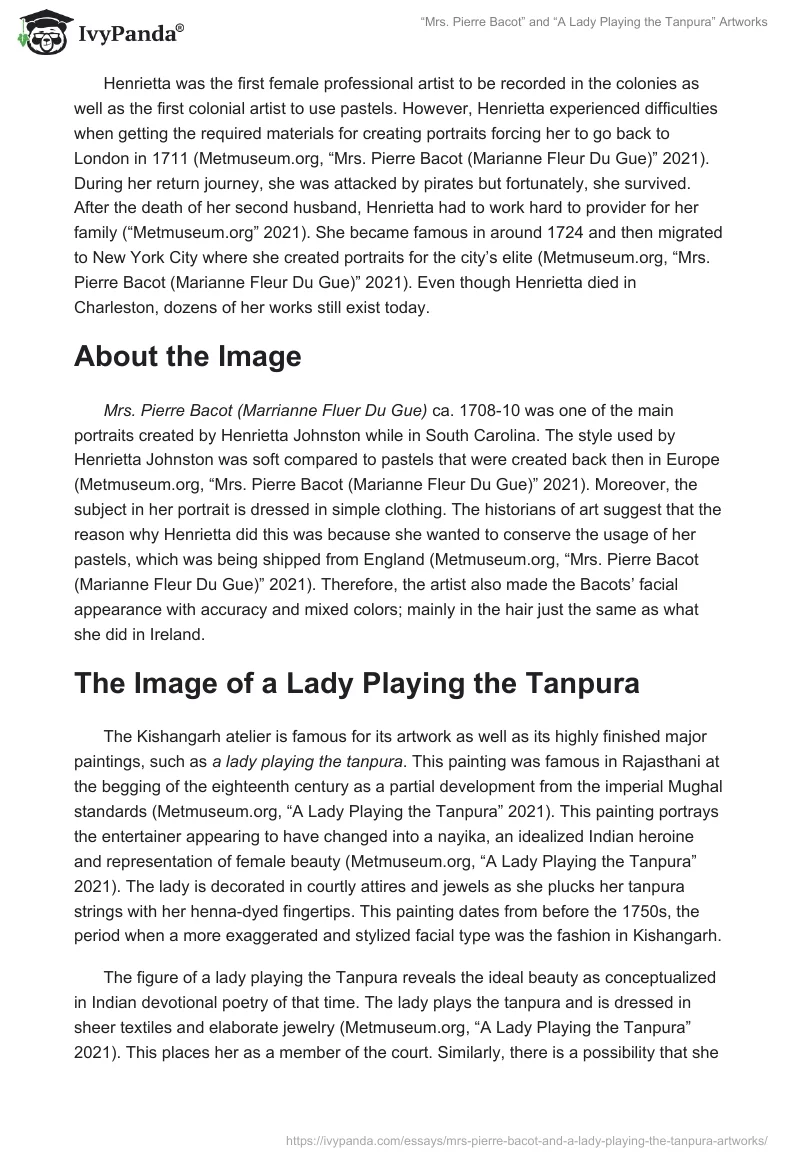 “Mrs. Pierre Bacot” and “A Lady Playing the Tanpura” Artworks. Page 2