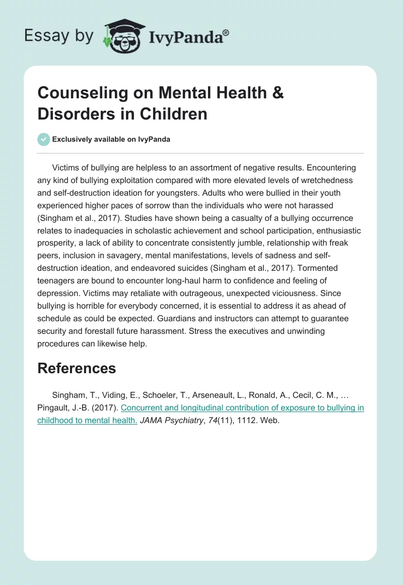 Counseling on Mental Health & Disorders in Children. Page 1