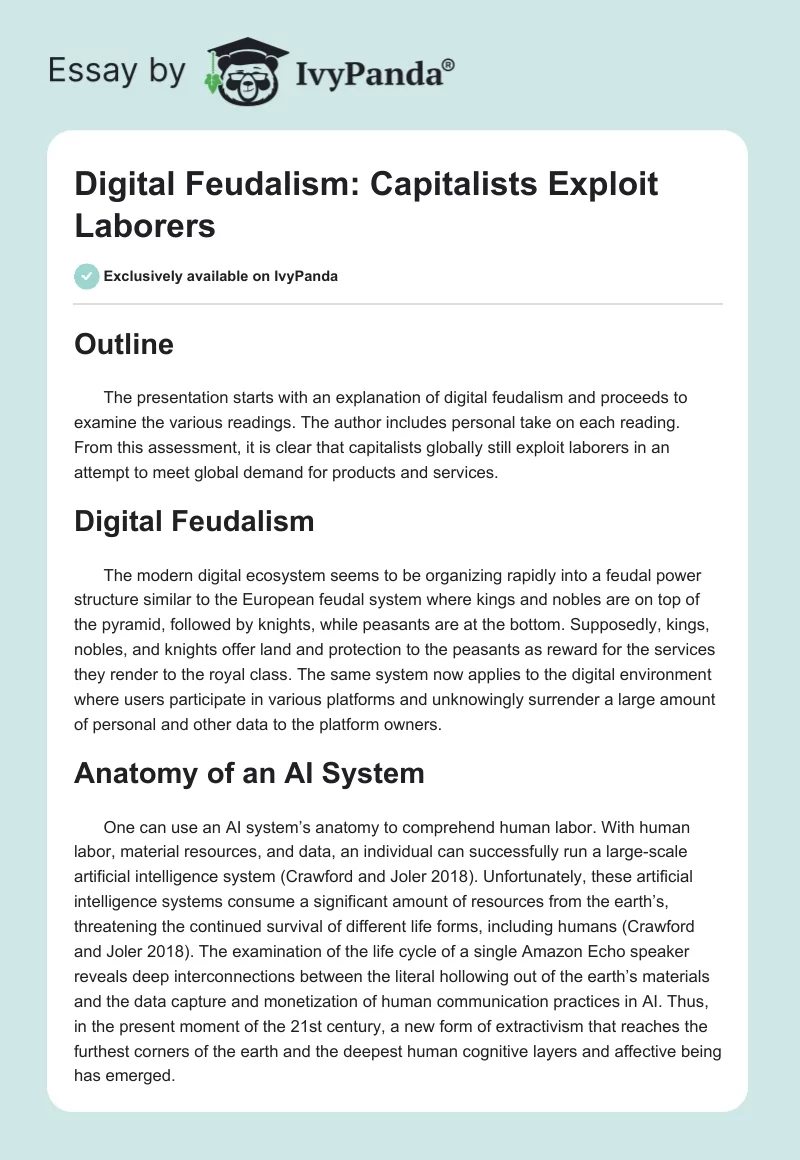 Digital Feudalism: Capitalists Exploit Laborers. Page 1