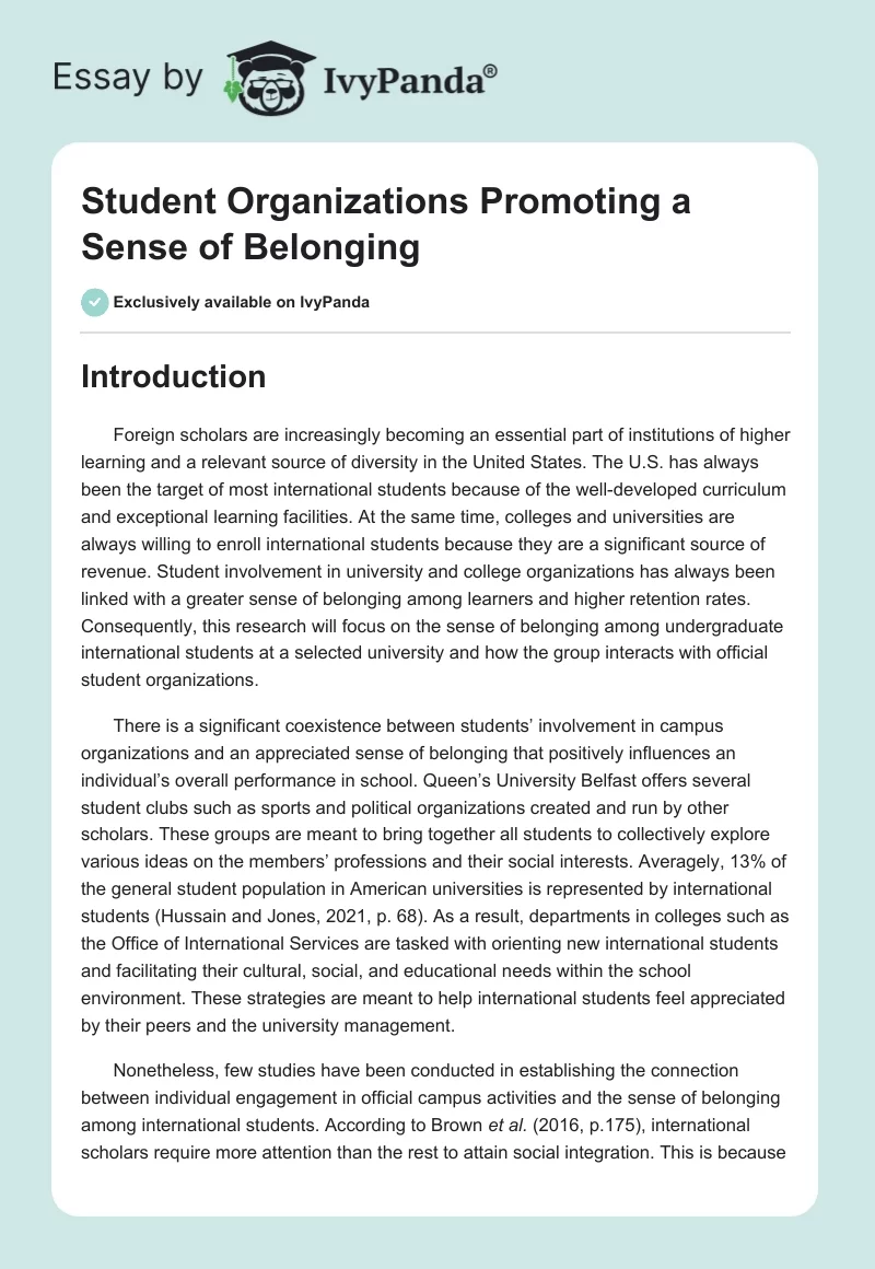 Student Organizations Promoting a Sense of Belonging. Page 1