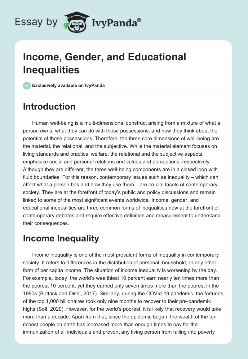 Income, Gender, and Educational Inequalities. Page 1