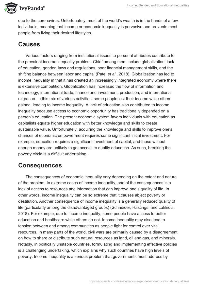 Income, Gender, and Educational Inequalities. Page 2