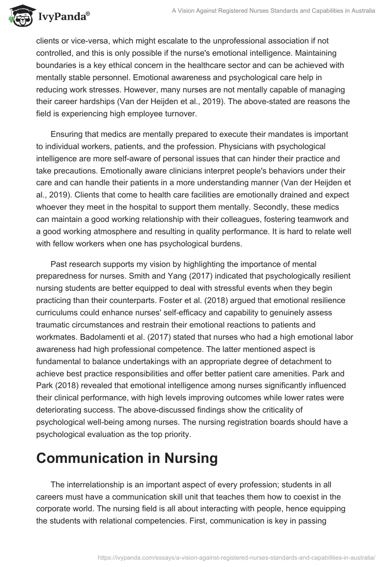 A Vision Against Registered Nurses Standards and Capabilities in Australia. Page 2