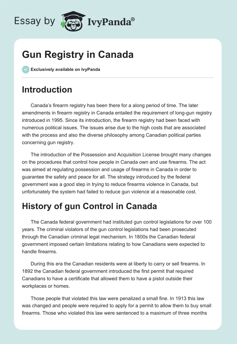 Gun Registry in Canada. Page 1