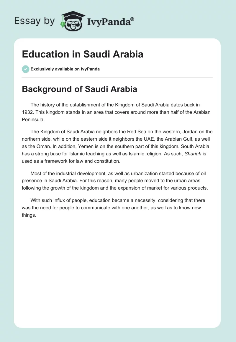Education in Saudi Arabia. Page 1