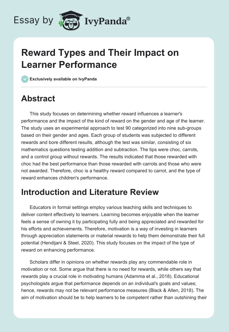 Reward Types and Their Impact on Learner Performance. Page 1