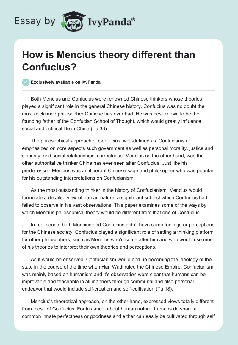 How Is Mencius Theory Different Than Confucius?. Page 1