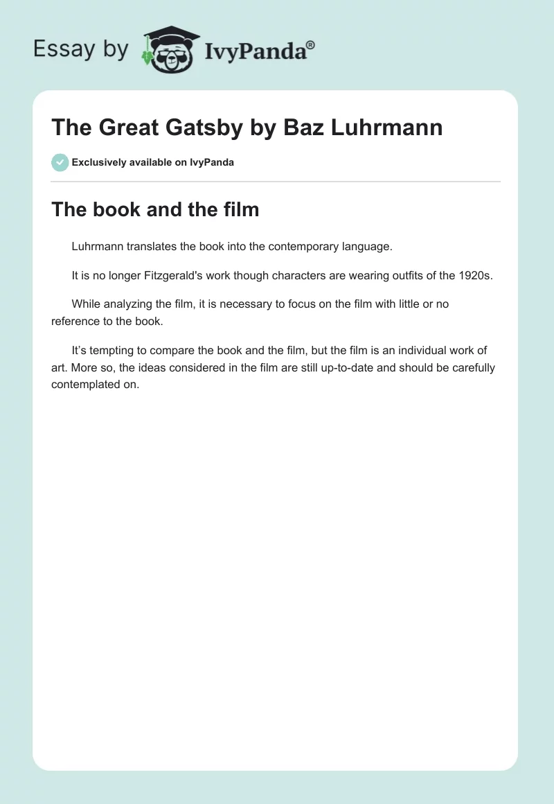 "The Great Gatsby" by Baz Luhrmann. Page 1