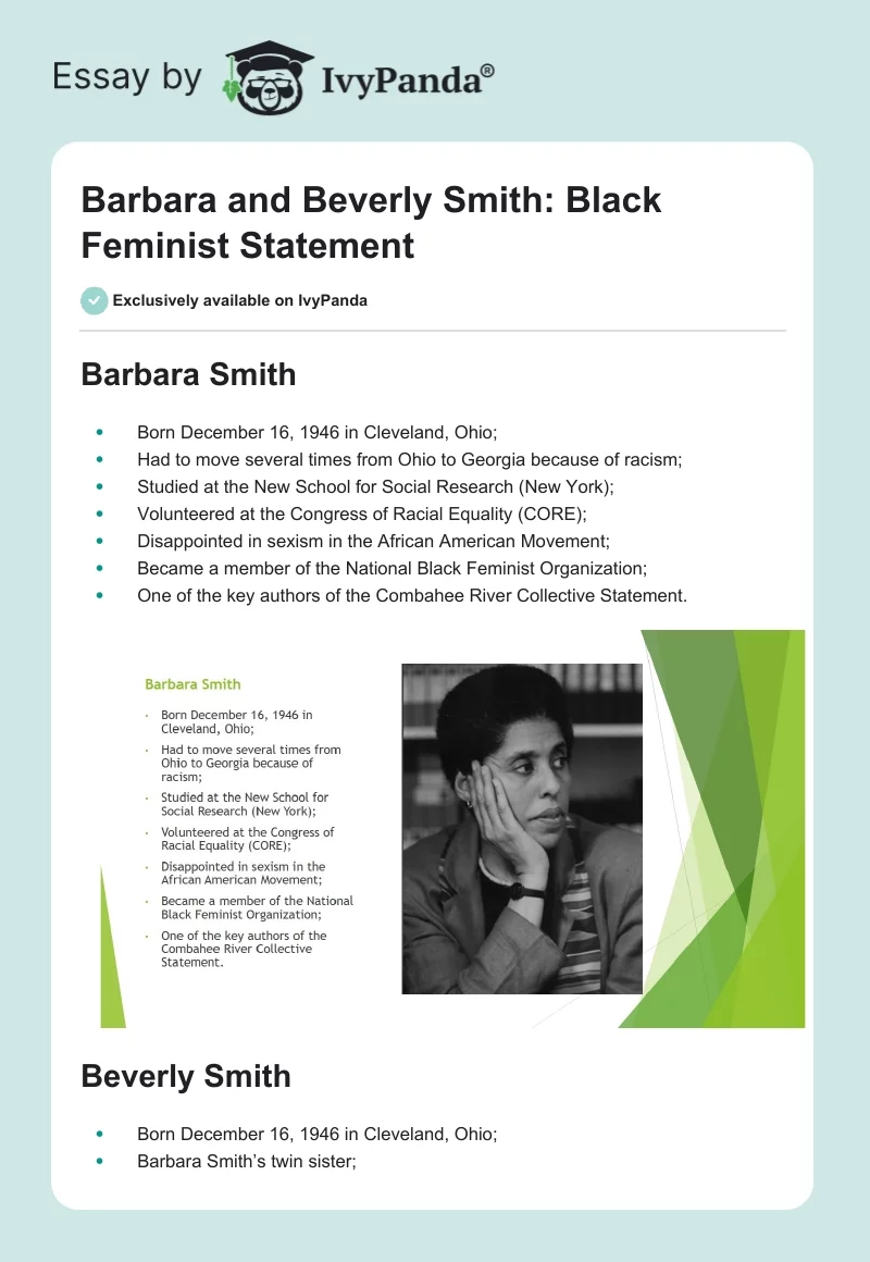 Barbara and Beverly Smith: Black Feminist Statement. Page 1