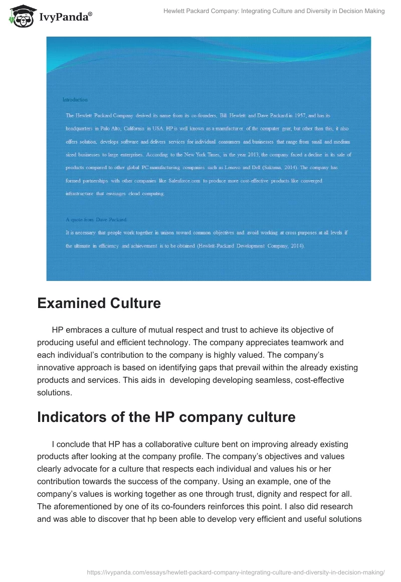 Hewlett Packard Company: Integrating Culture and Diversity in Decision Making. Page 2