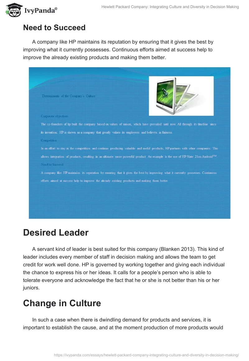Hewlett Packard Company: Integrating Culture and Diversity in Decision Making. Page 4