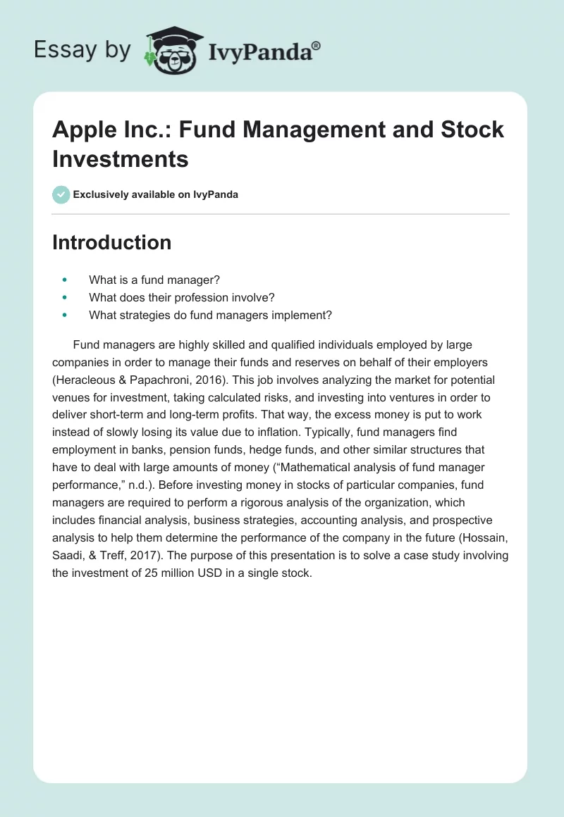 Apple Inc.: Fund Management and Stock Investments. Page 1