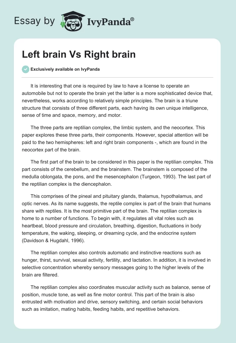 Left Brain vs. Right Brain. Page 1