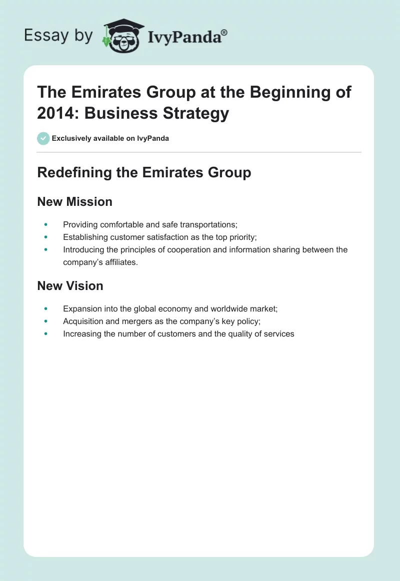 The Emirates Group at the Beginning of 2014: Business Strategy. Page 1