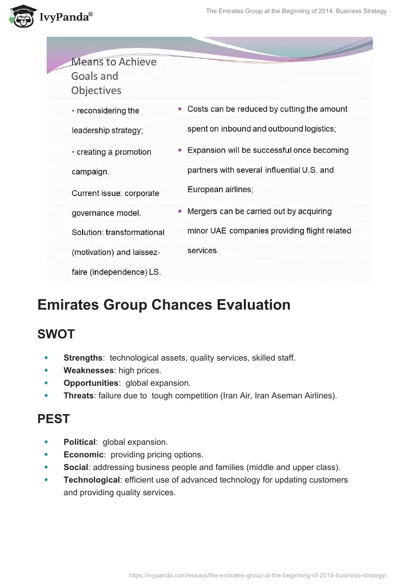 The Emirates Group at the Beginning of 2014: Business Strategy. Page 4