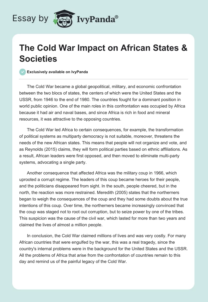 The Cold War Impact on African States & Societies. Page 1