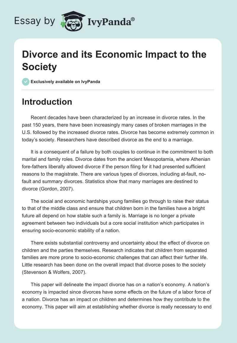 Divorce and its Economic Impact to the Society. Page 1