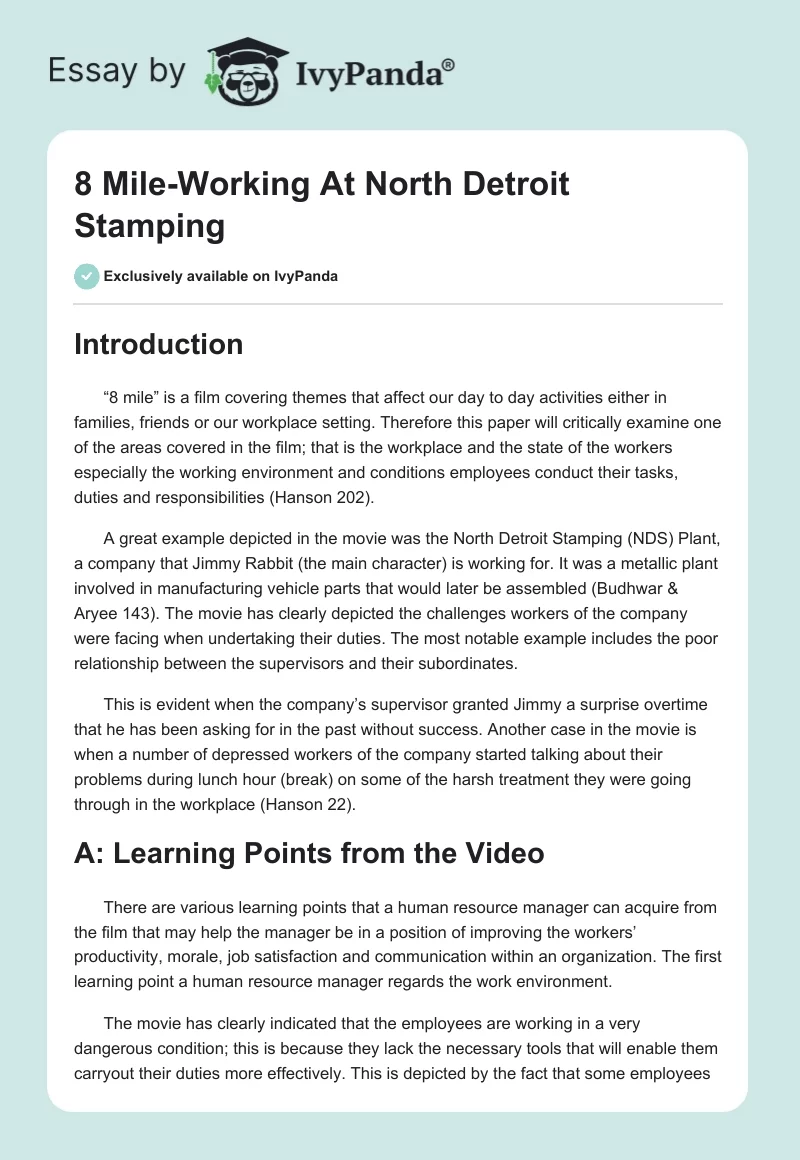 8 Mile-Working At North Detroit Stamping. Page 1
