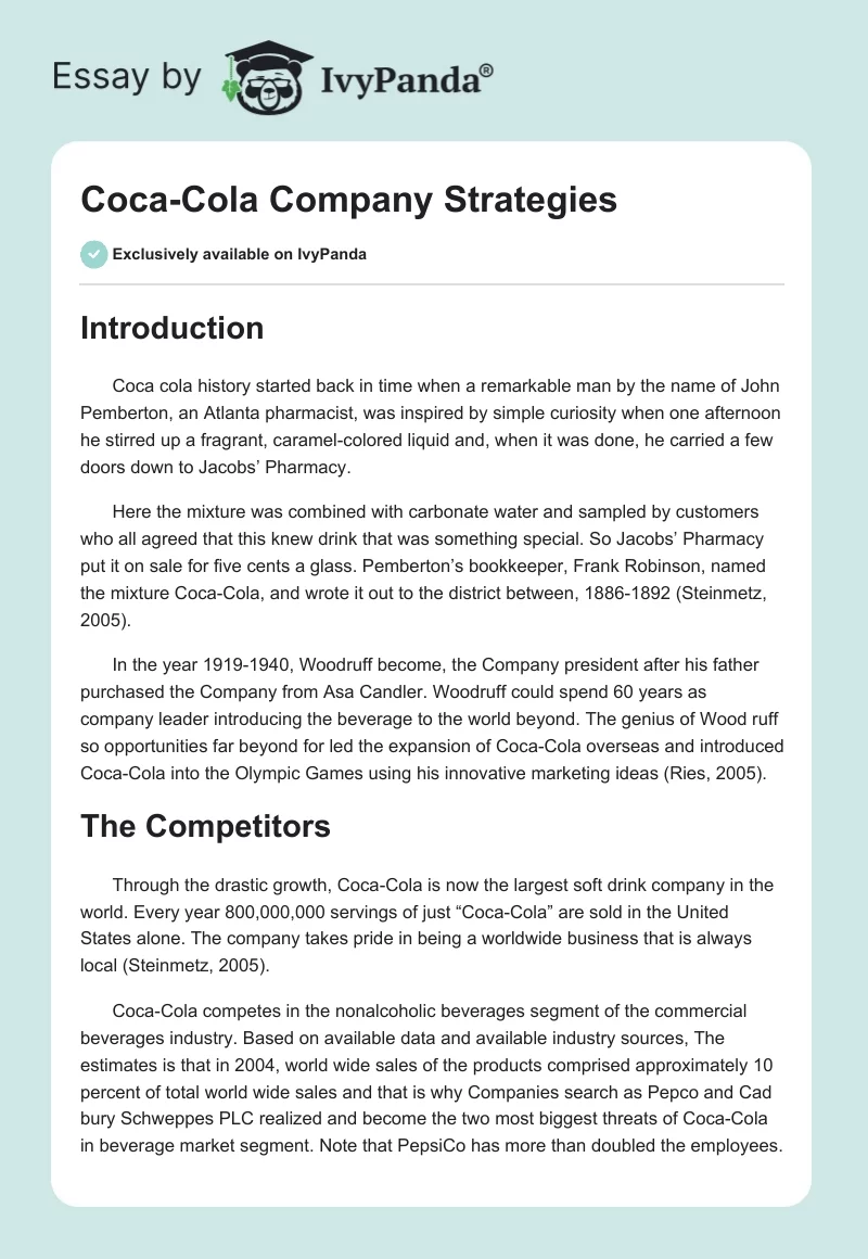Coca-Cola Company Strategies. Page 1