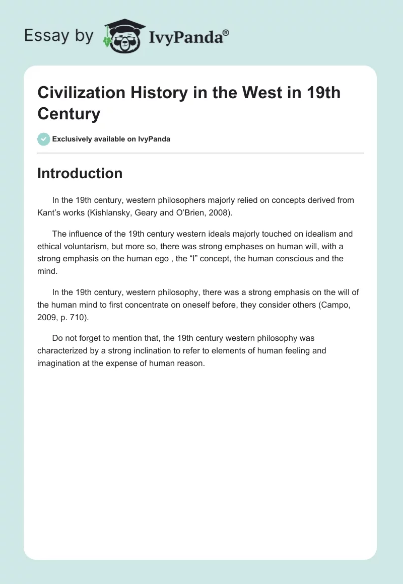 Civilization History in the West in 19th Century. Page 1
