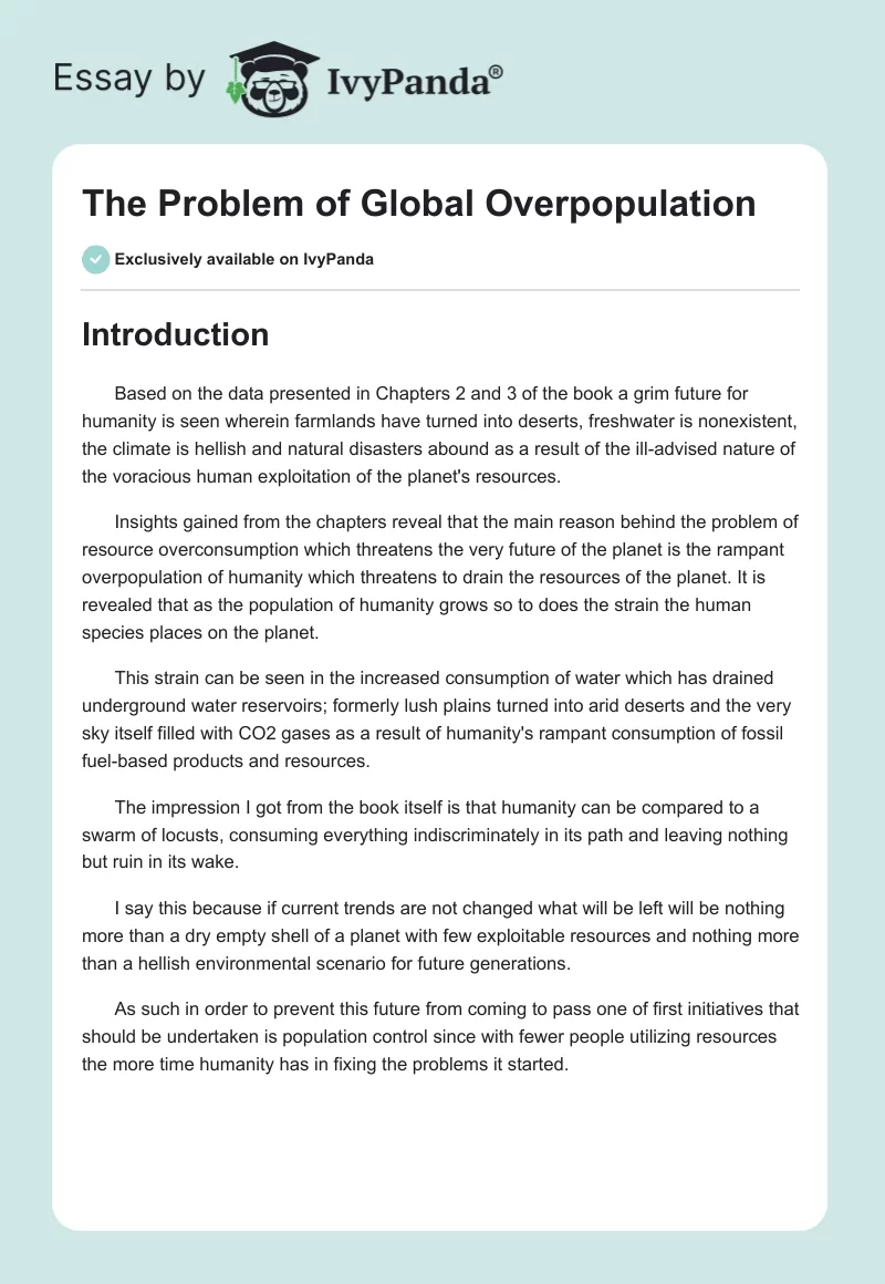 The Problem of Global Overpopulation. Page 1