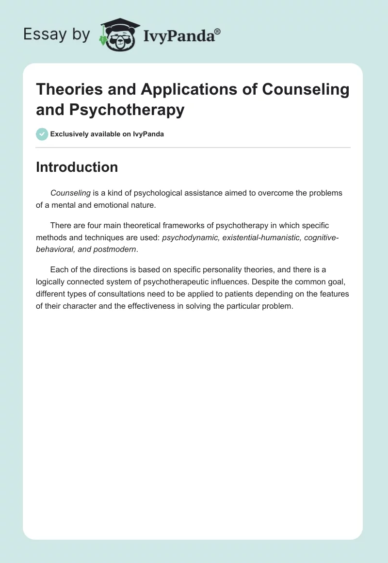 Theories and Applications of Counseling and Psychotherapy. Page 1
