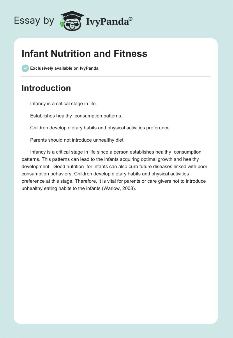 Infant Nutrition and Fitness. Page 1