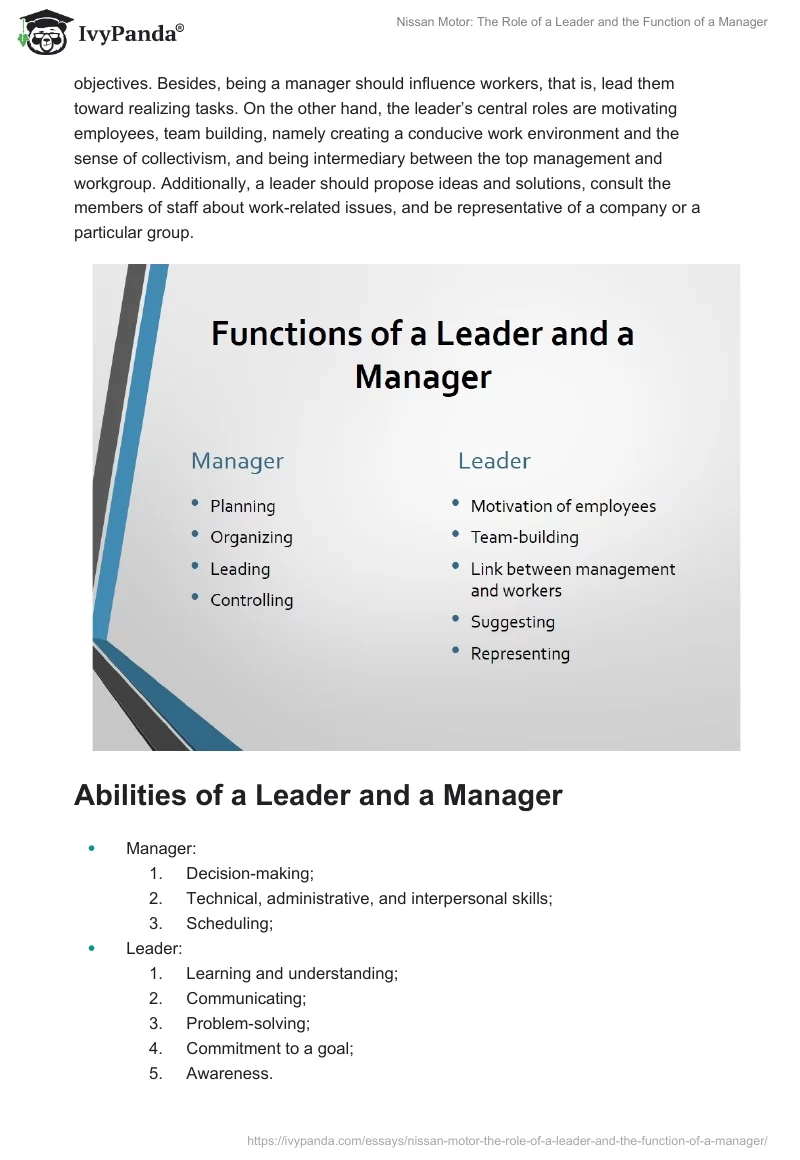 Nissan Motor: The Role of a Leader and the Function of a Manager. Page 3
