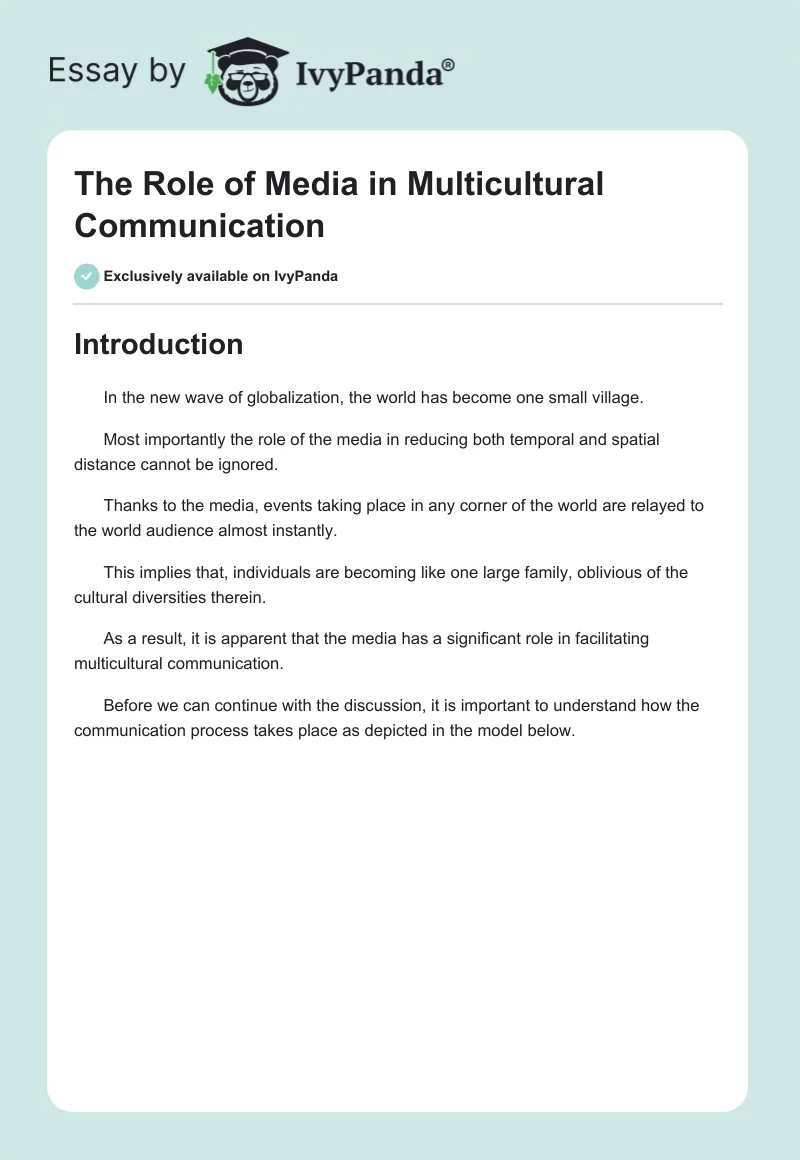 The Role of Media in Multicultural Communication. Page 1