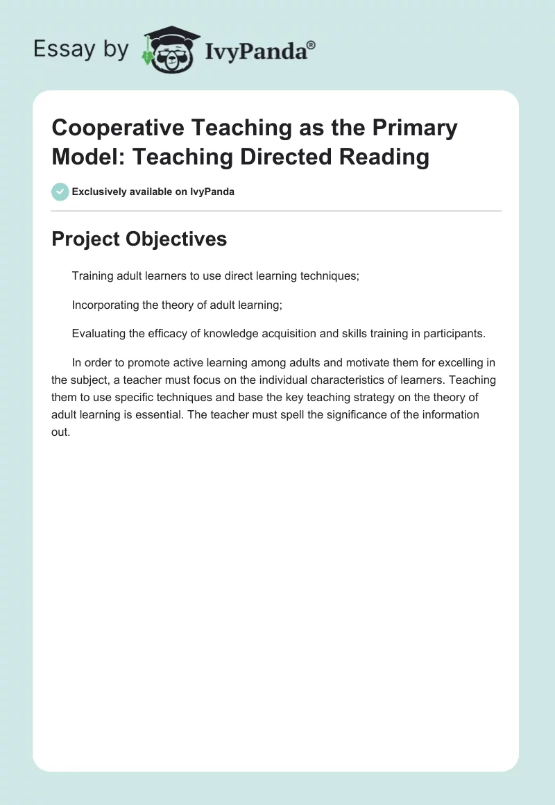 Cooperative Teaching as the Primary Model: Teaching Directed Reading. Page 1