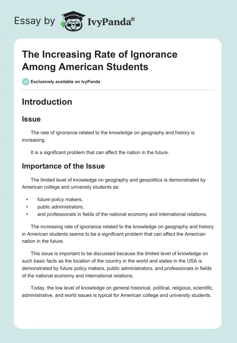 The Increasing Rate of Ignorance Among American Students. Page 1