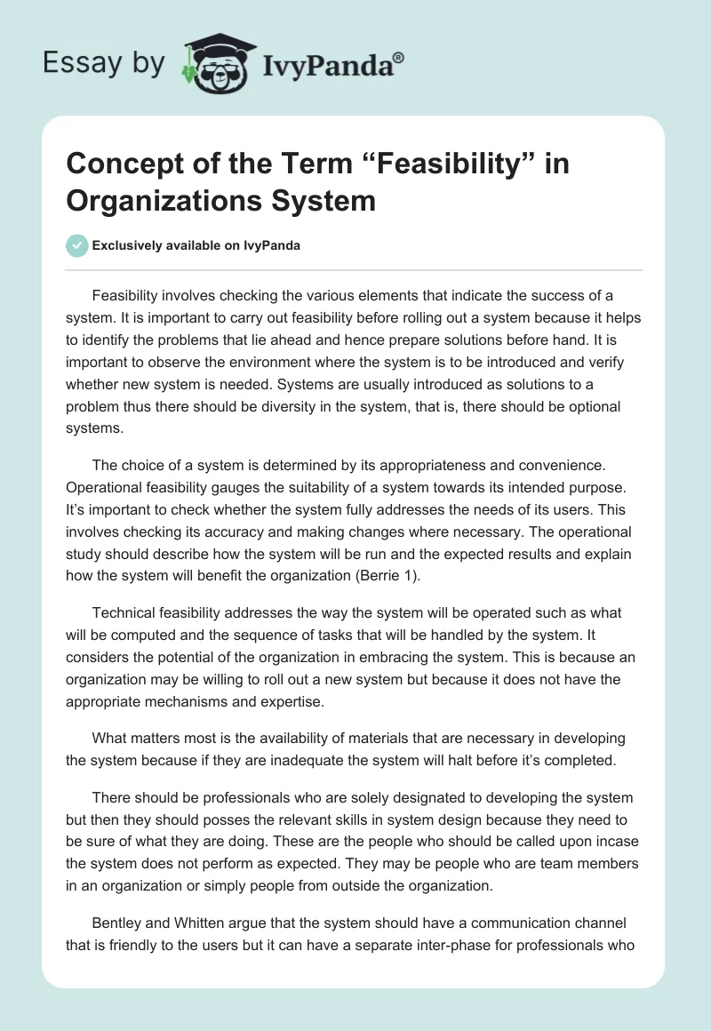 Concept of the Term “Feasibility” in Organizations System. Page 1