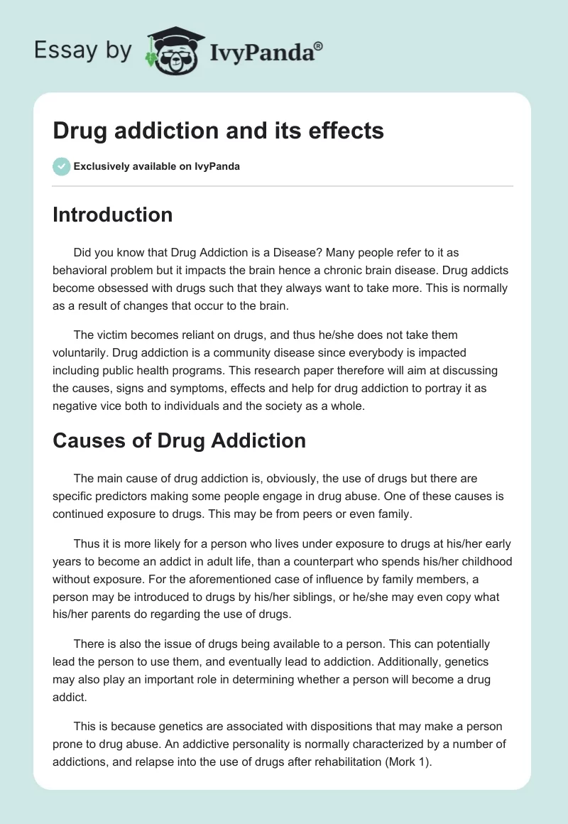 Drug Addiction and Its Effects. Page 1