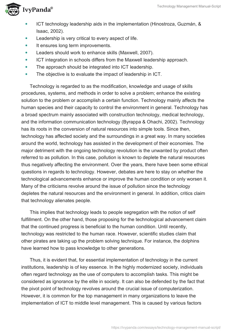 Technology Management Manual-Script. Page 3