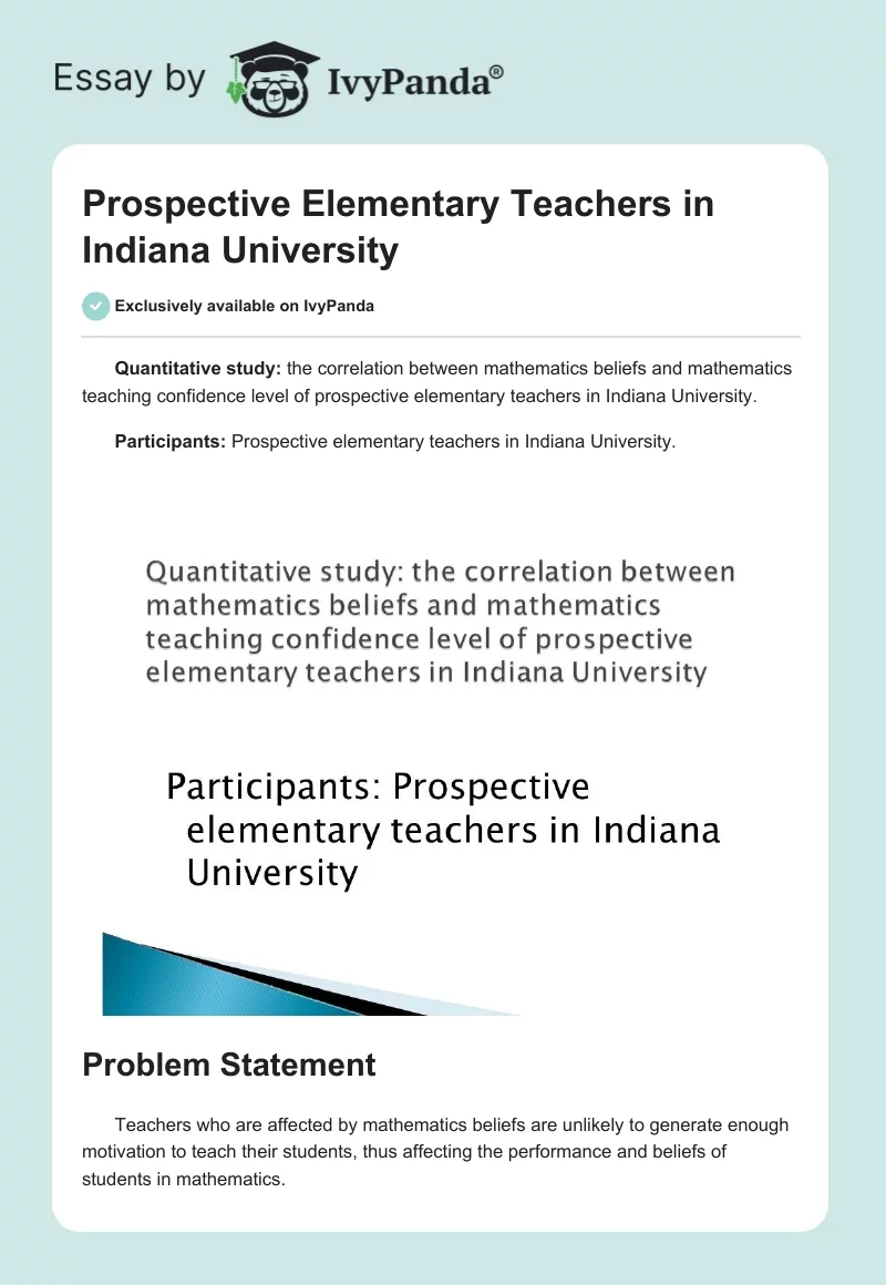 Prospective Elementary Teachers in Indiana University. Page 1