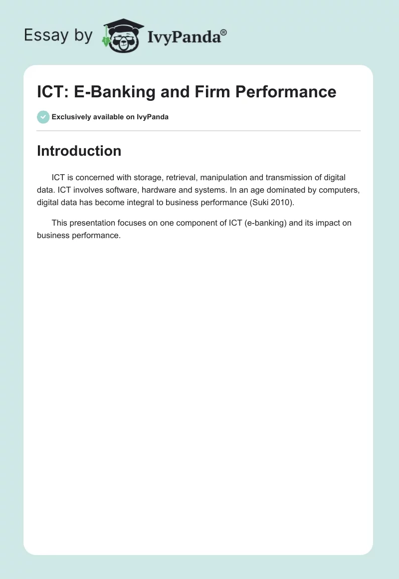 ICT: E-Banking and Firm Performance. Page 1