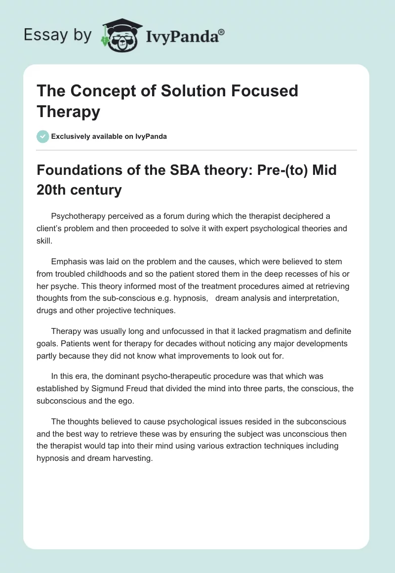 The Concept of Solution Focused Therapy. Page 1